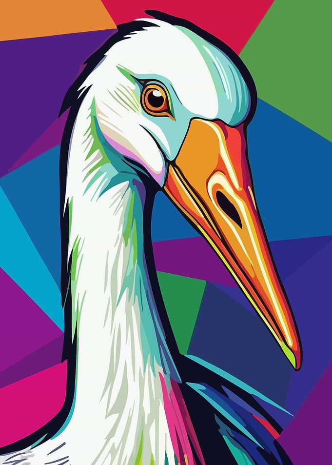 Colorful Stork Portrait in Pop Art 2