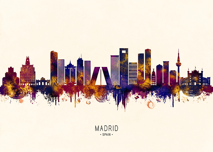 Madrid Skyline Watercolor Art