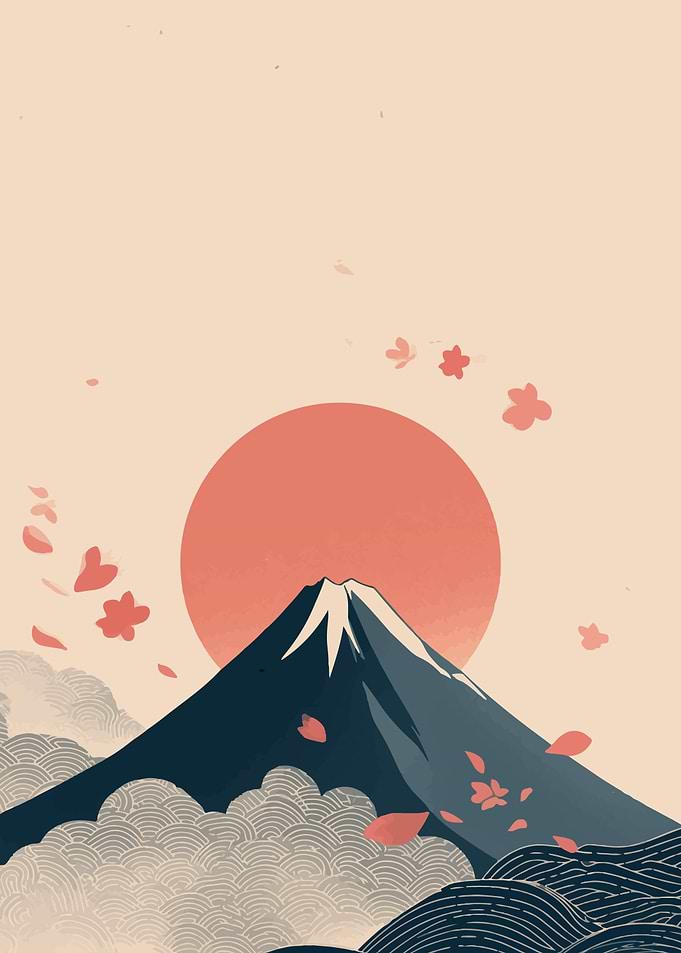 Mount Fuji with Cherry Blossoms Art