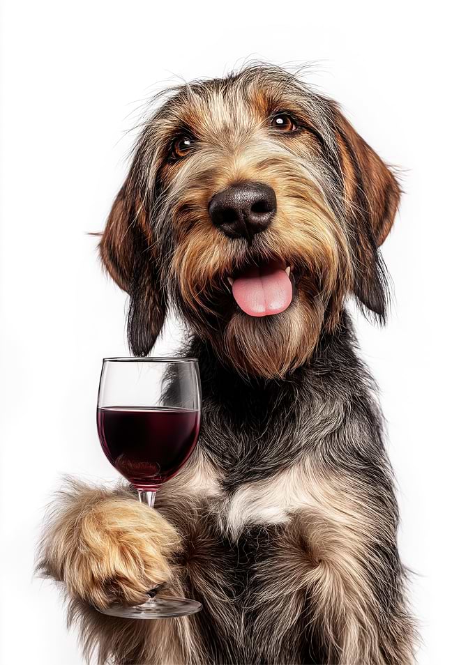 Otterhound dog with Wine Glass Portrait