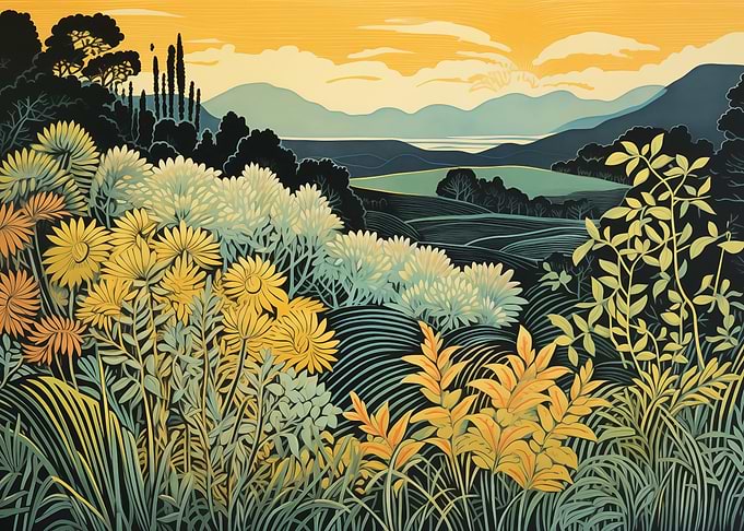 Floral Mountains Landscape