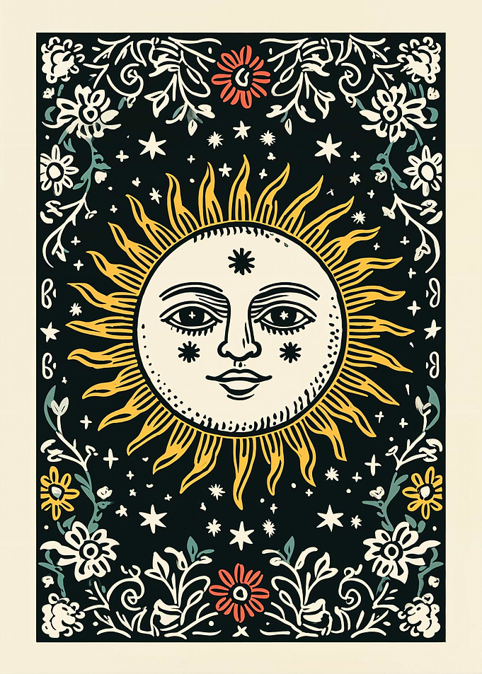Sun face with floral frame