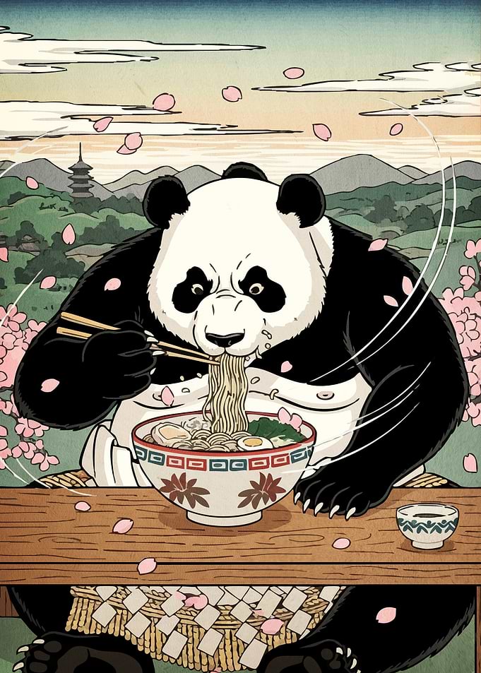 Panda ramen Ukiyo-e style