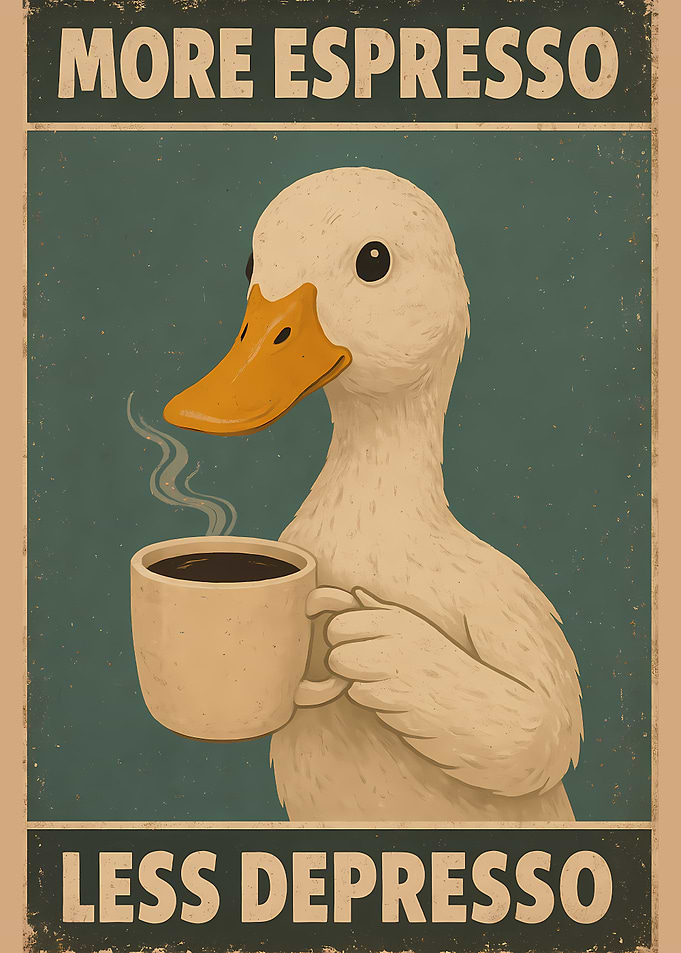 More Espresso Less Depresso Duck Poster