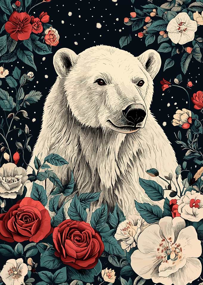 Polar Bear in Floral Arrangement