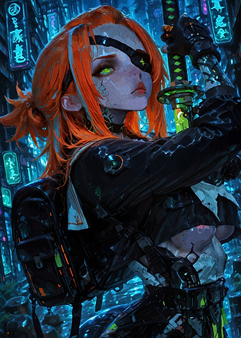 Cyberpunk Warrior with Katana