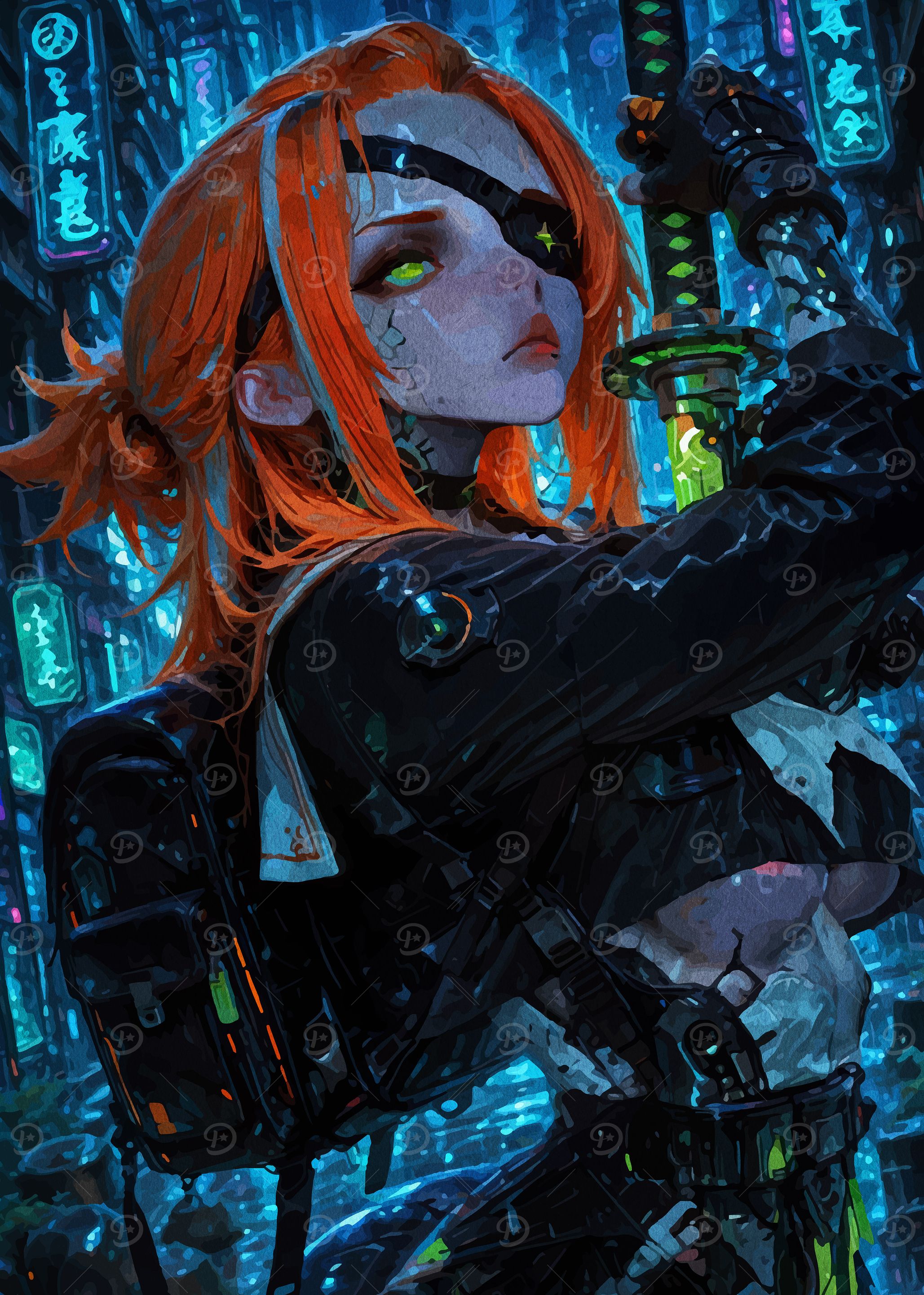 Cyberpunk Warrior with Katana