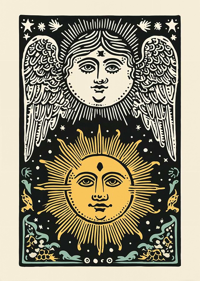 Celestial Sun and Moon Illustration