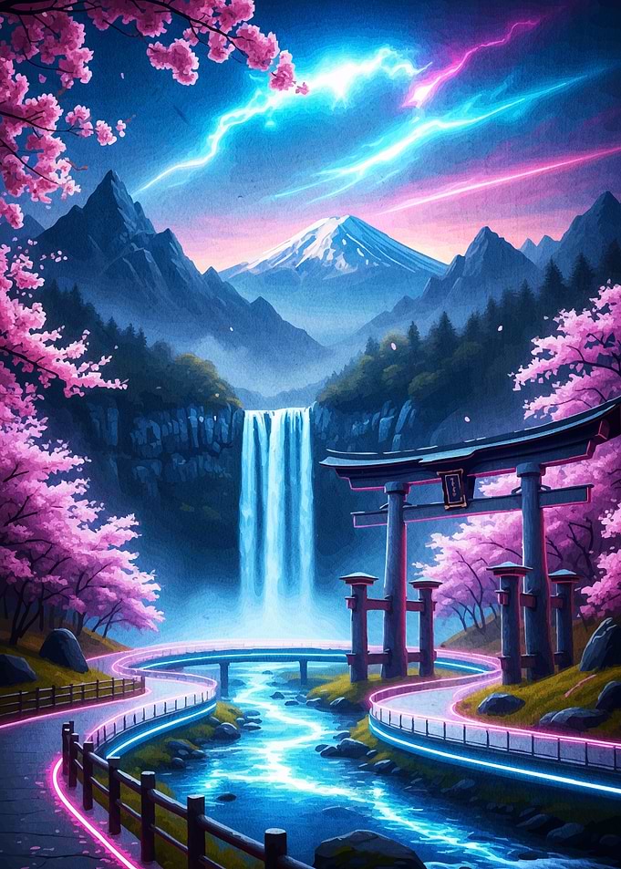 Japanese Landscape Cherry Blossoms