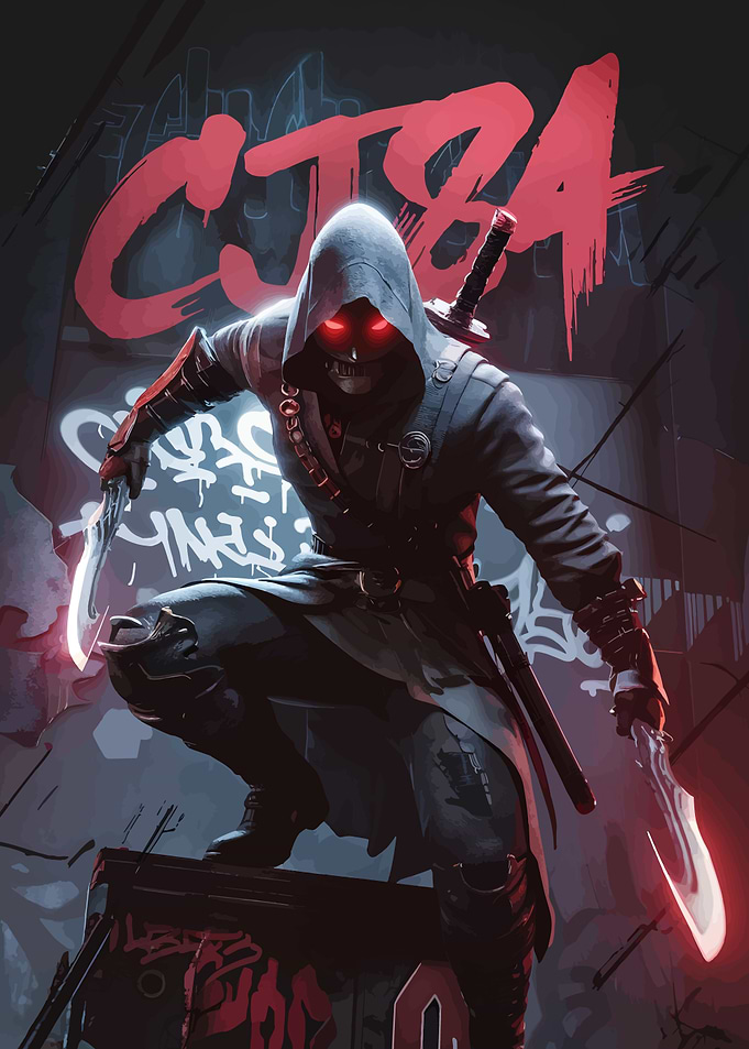 Cyberpunk Ninja with Glowing Blades