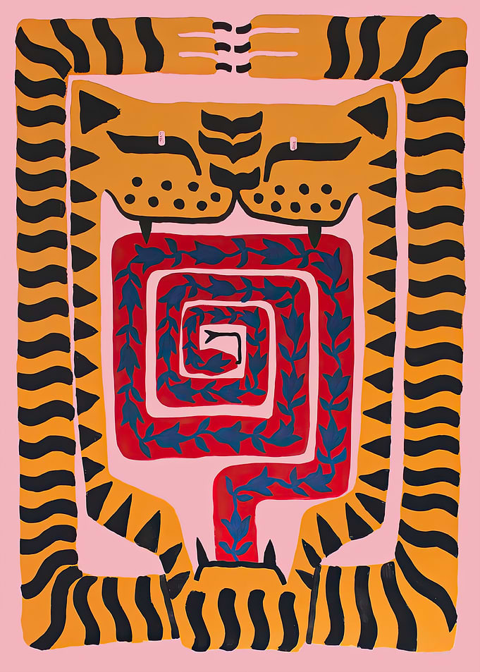 Stylized Tiger with Floral Labyrinth