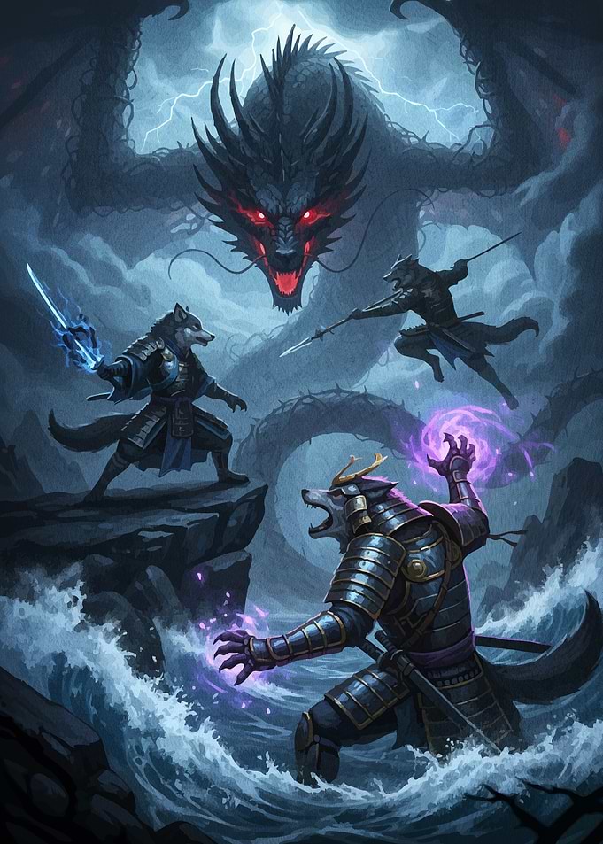 Wolf Samurai Dragon Fantasy