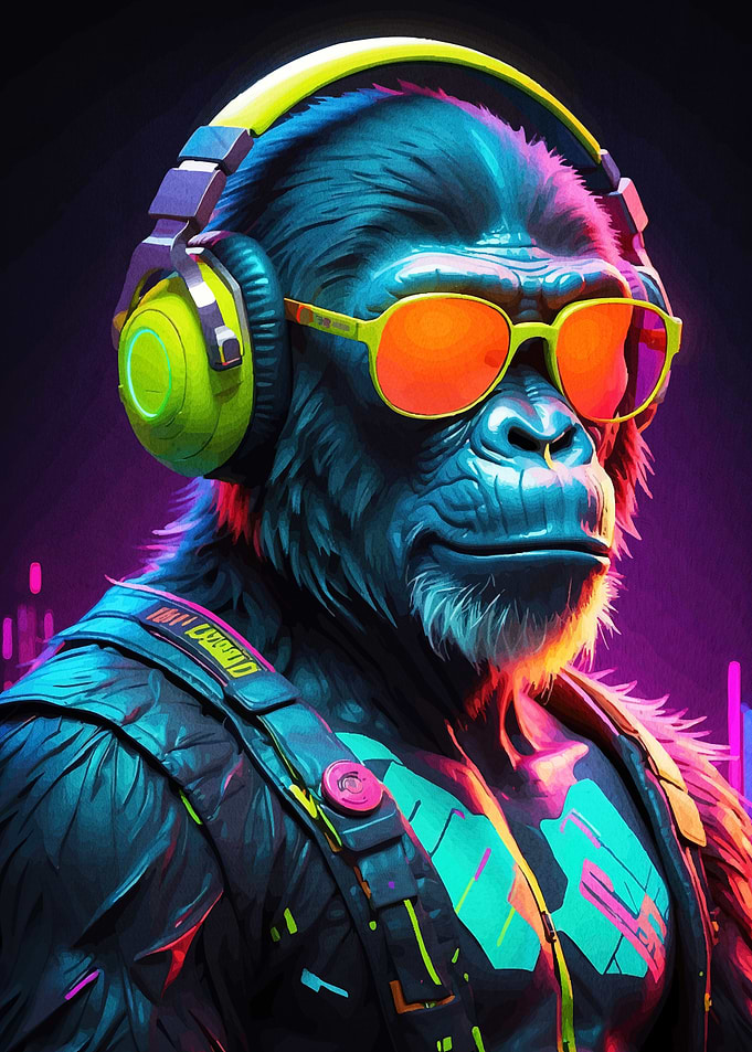 Cyberpunk Gorilla Headphones Glasses