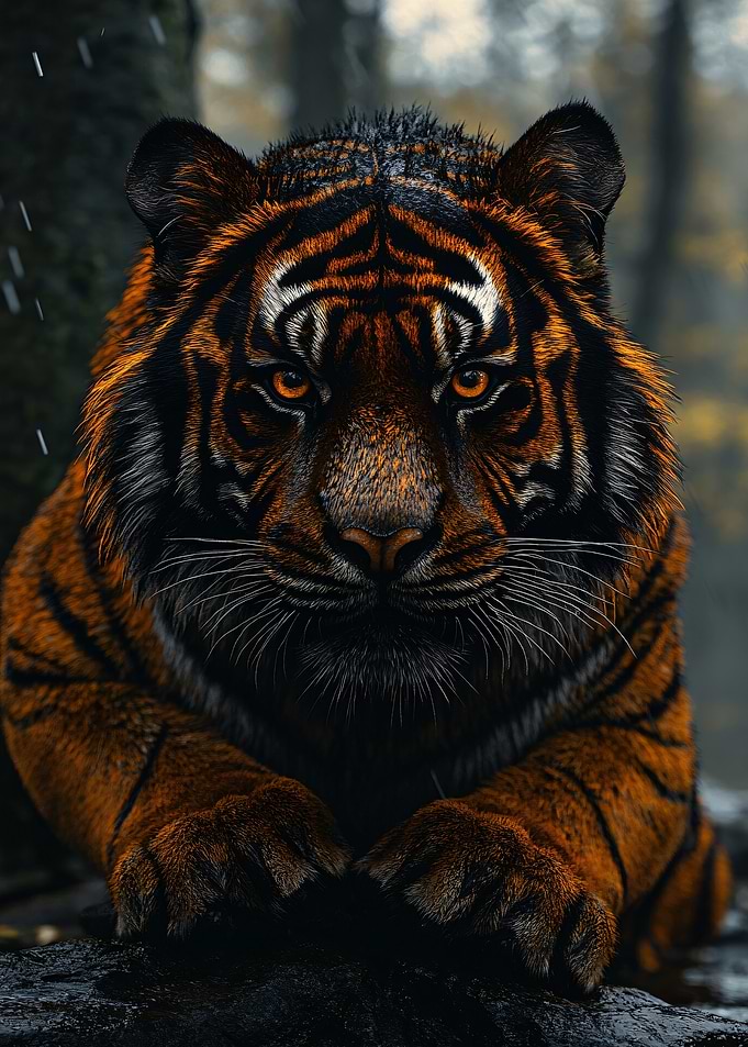 Majestic Tiger Portrait in the Rain