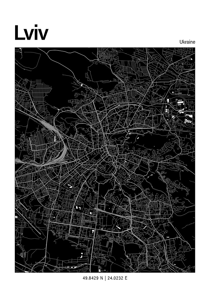 Lviv Black and White Map