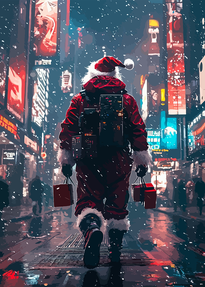 Santa Claus in a Cityscape