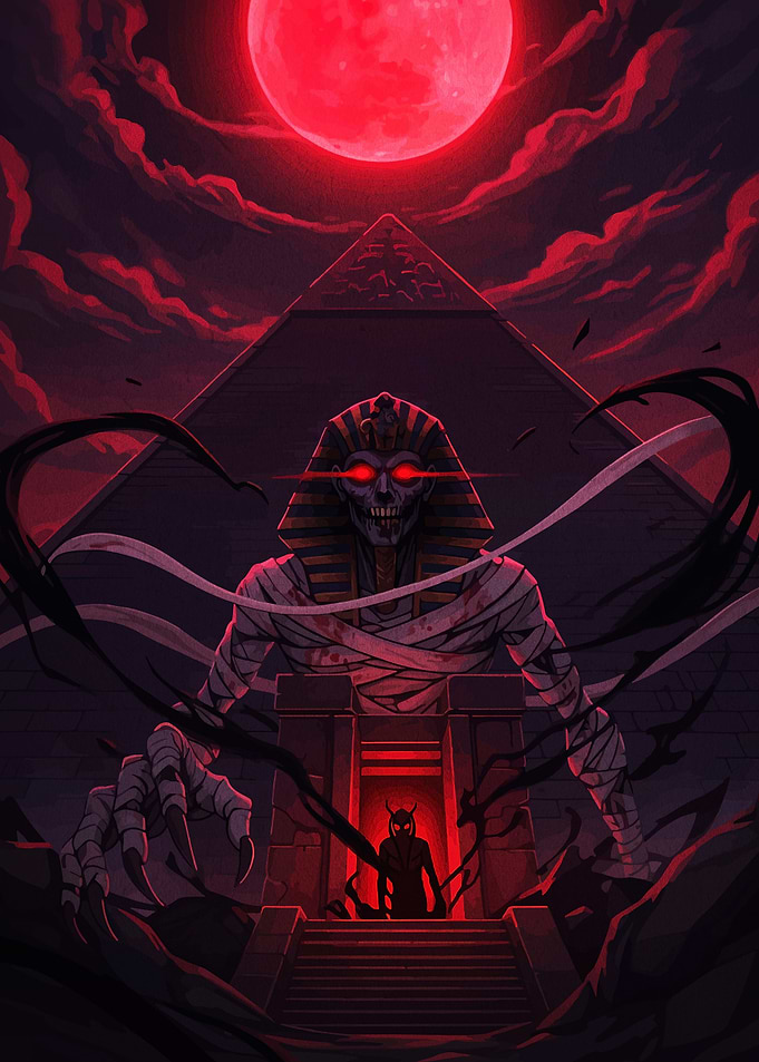 Mummy Pyramid Red Moon Digital Art