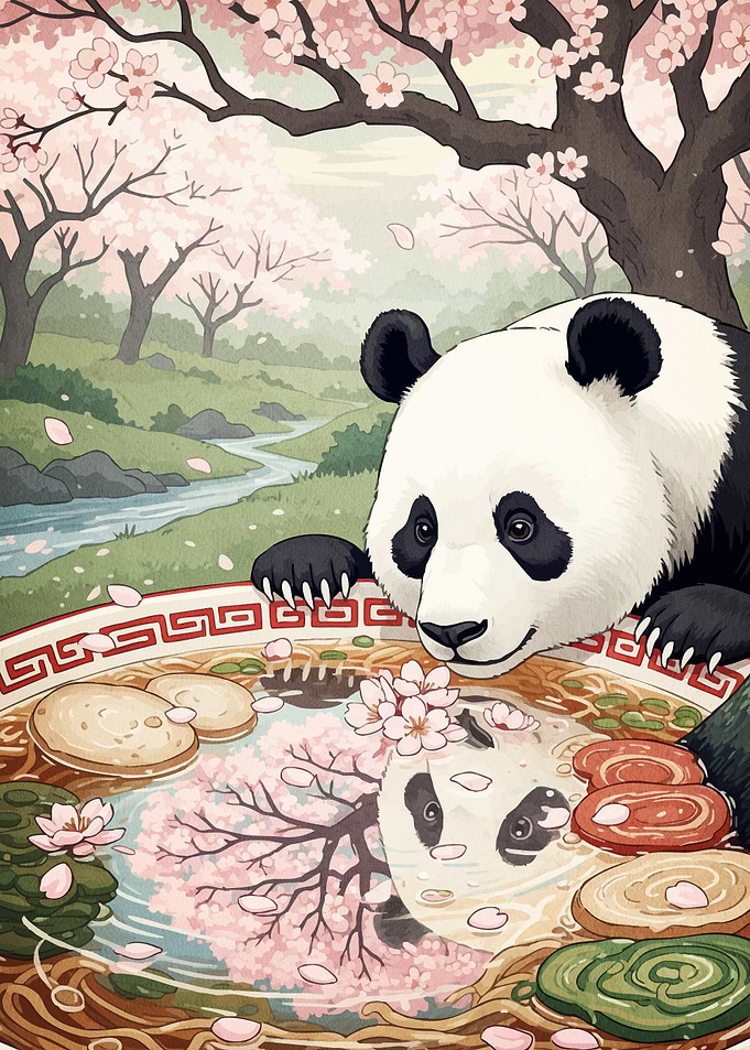 Panda Reflecting Ramen Bowl