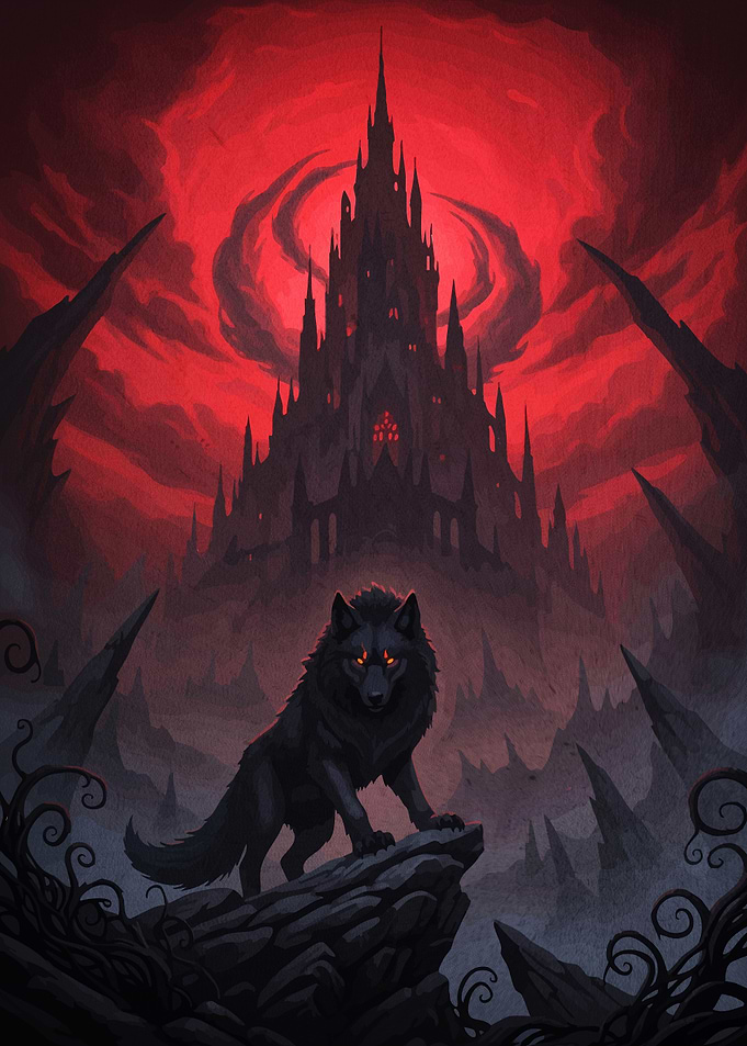 Wolf Castle Red Sky
