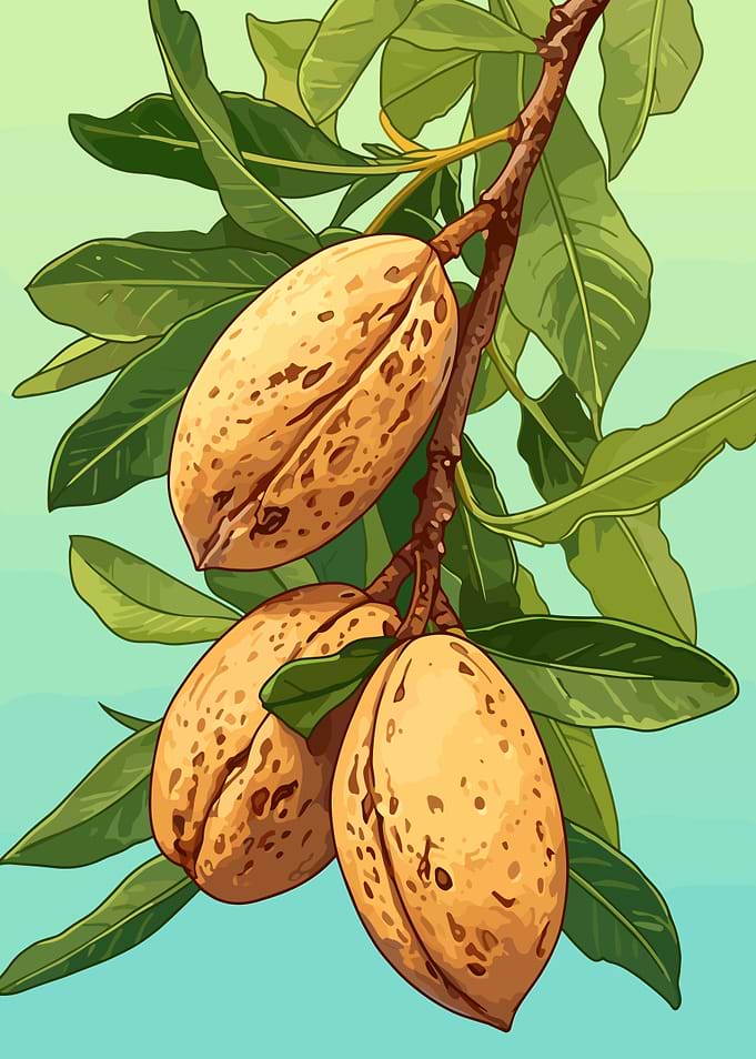 Almond Tree Branch with Ripe Almonds