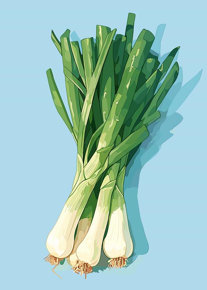 Fresh Green Onions on Blue Background