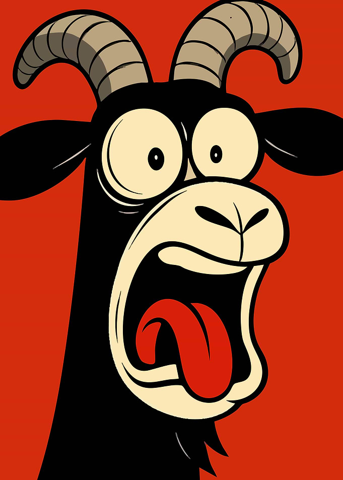 Cartoon Goat Screaming in Red Background