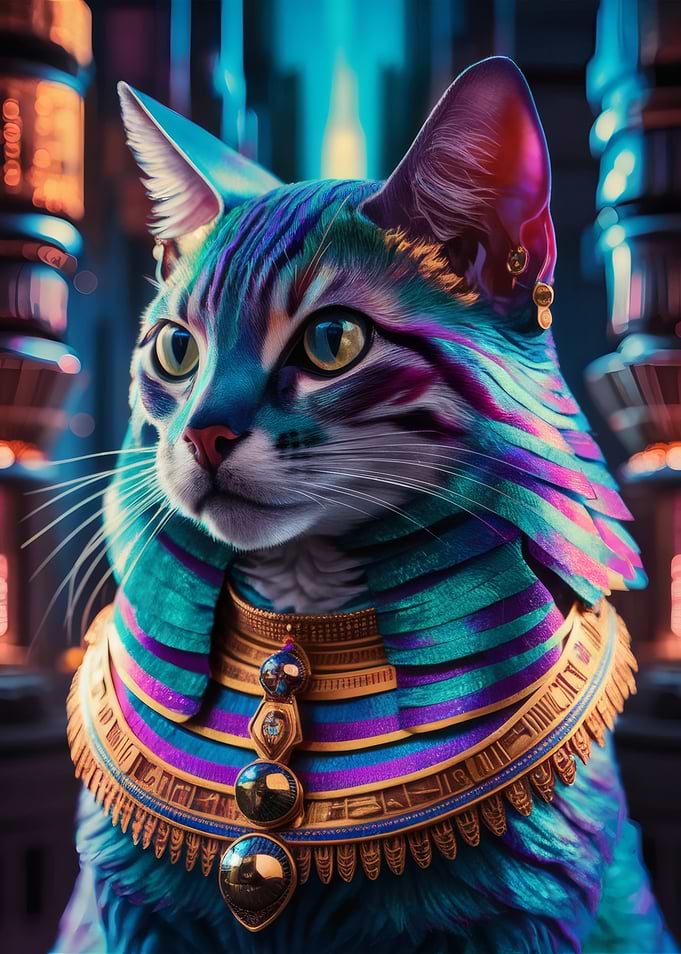 Egyptian Cat Pharaoh with Jewelry