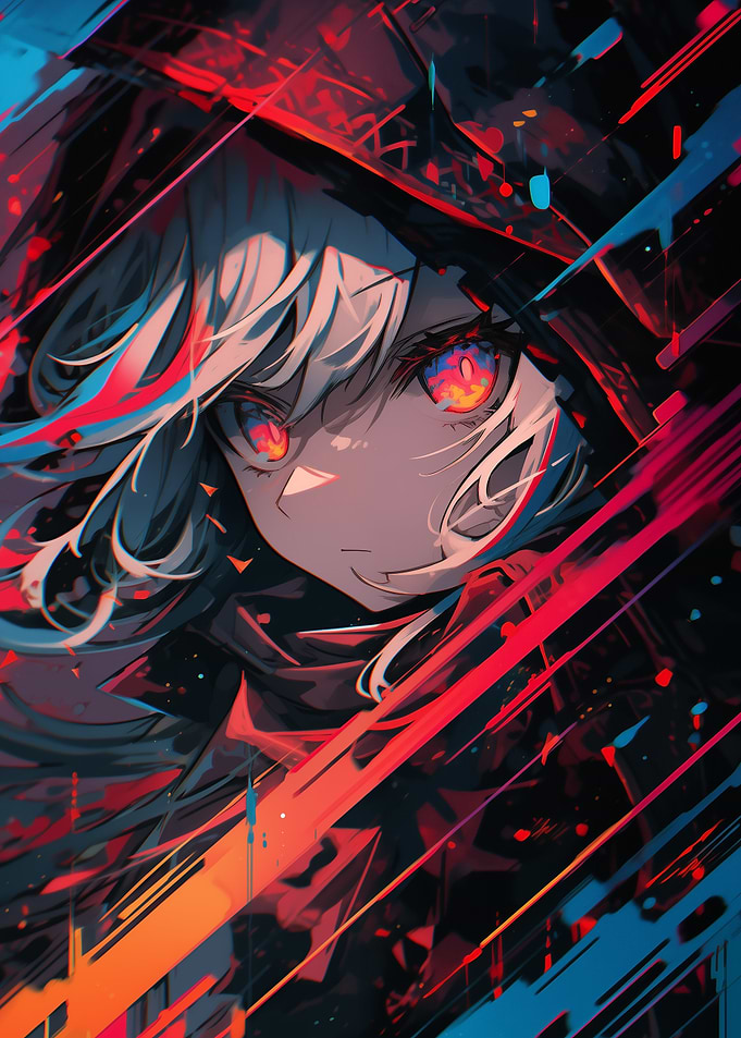 Anime Girl with Fiery Eyes