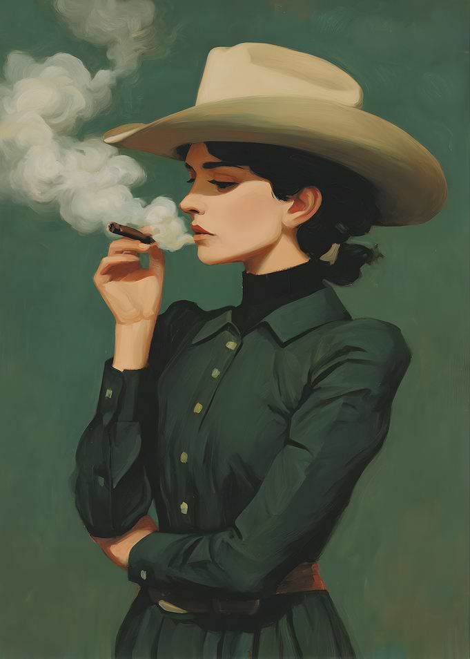 Cowgirl Smoking Cigar Portrait