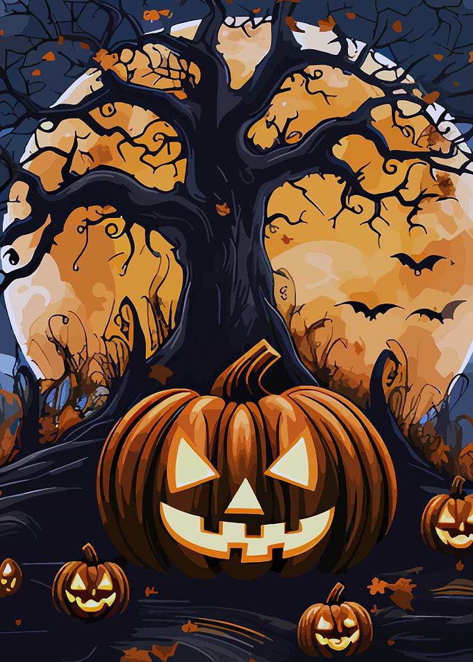 Halloween Pumpkins with Spooky Tree