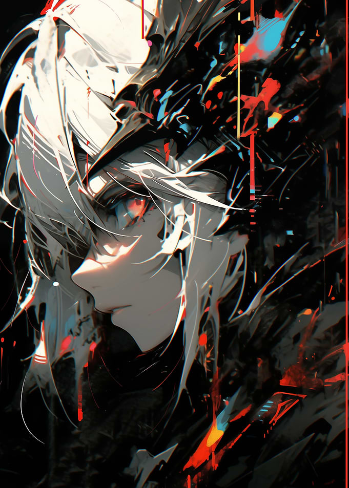 Anime Character with Abstract Color Accents
