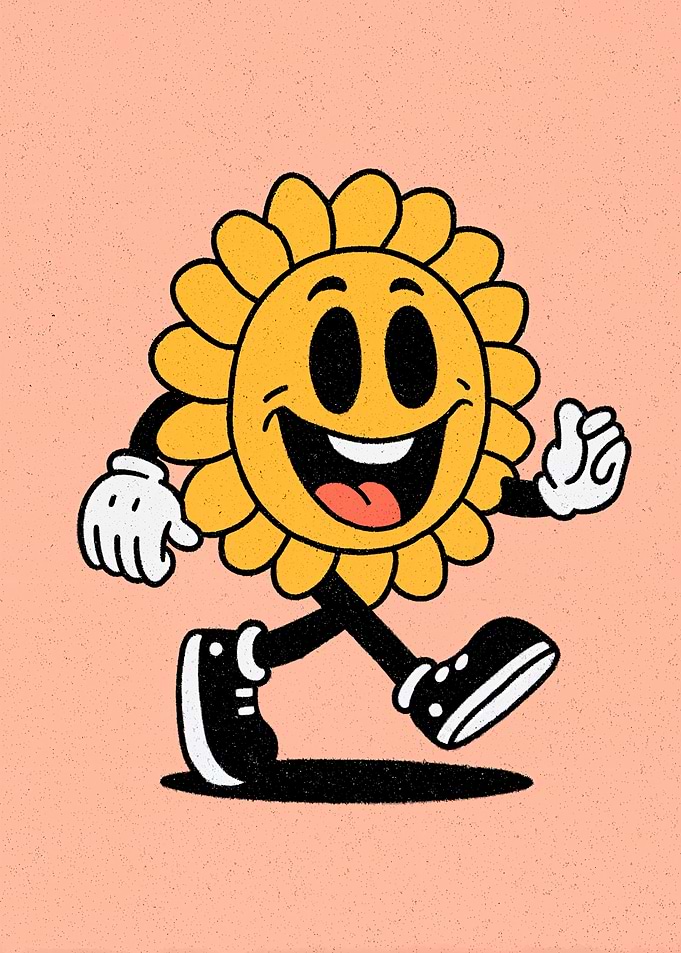 Cartoon Sunflower Character Walking