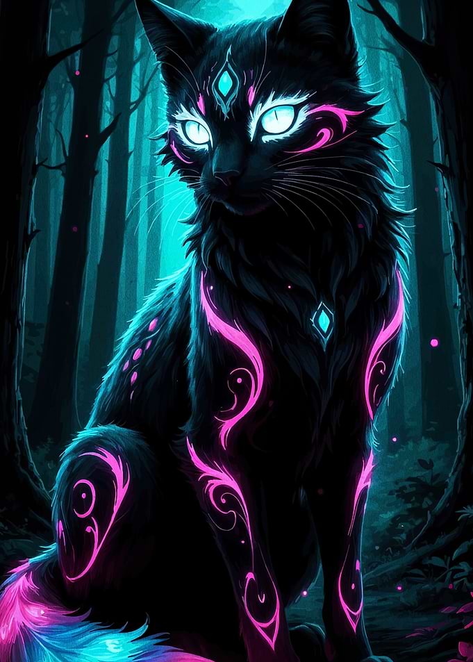 Mystical Cat in Enchanted Forest