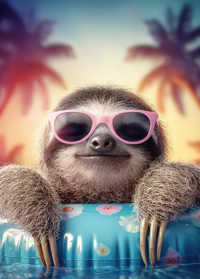 Sloth in Pool with Sunglasses, funny animals