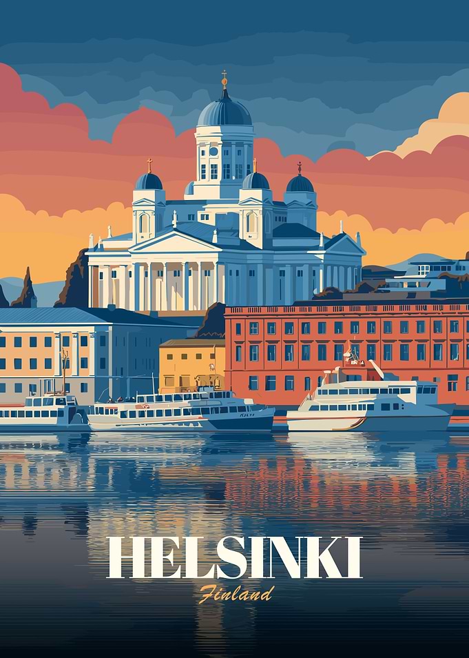 Helsinki, Finland Cityscape Illustration