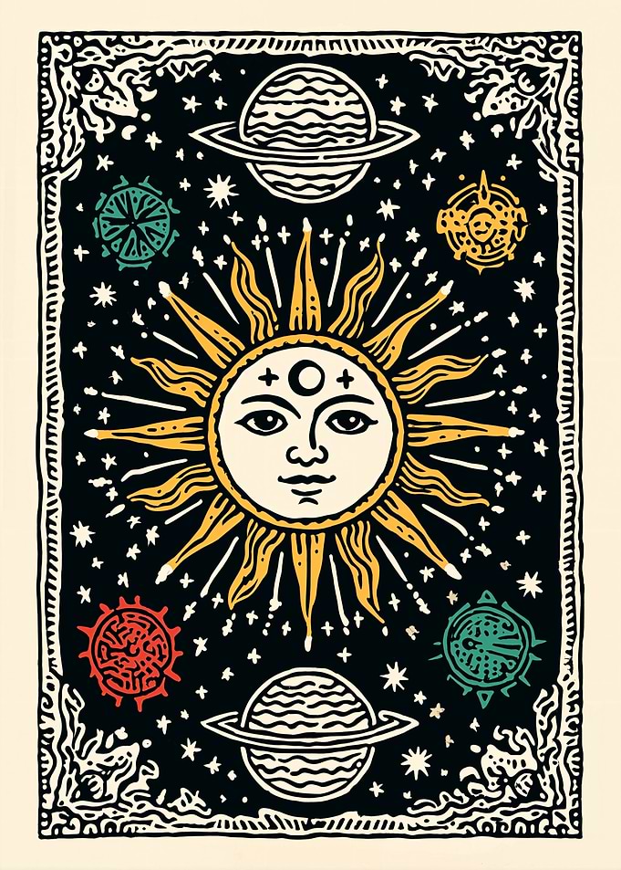 Celestial Sun and Planets Art