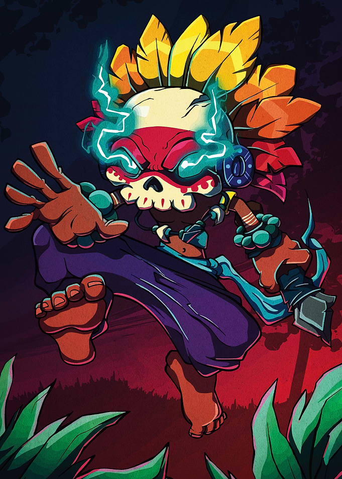 Cartoon Skull Warrior with Lightning