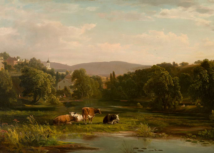 Pastoral Landscape with Cows and Village