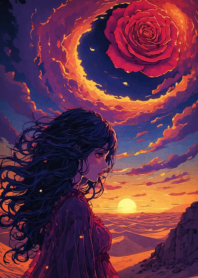 Dreamy Rose Sunset with Woman