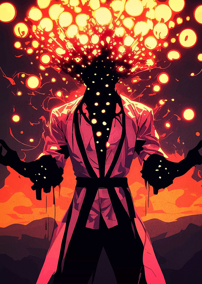 Abstract Martial Artist with Fiery Aura