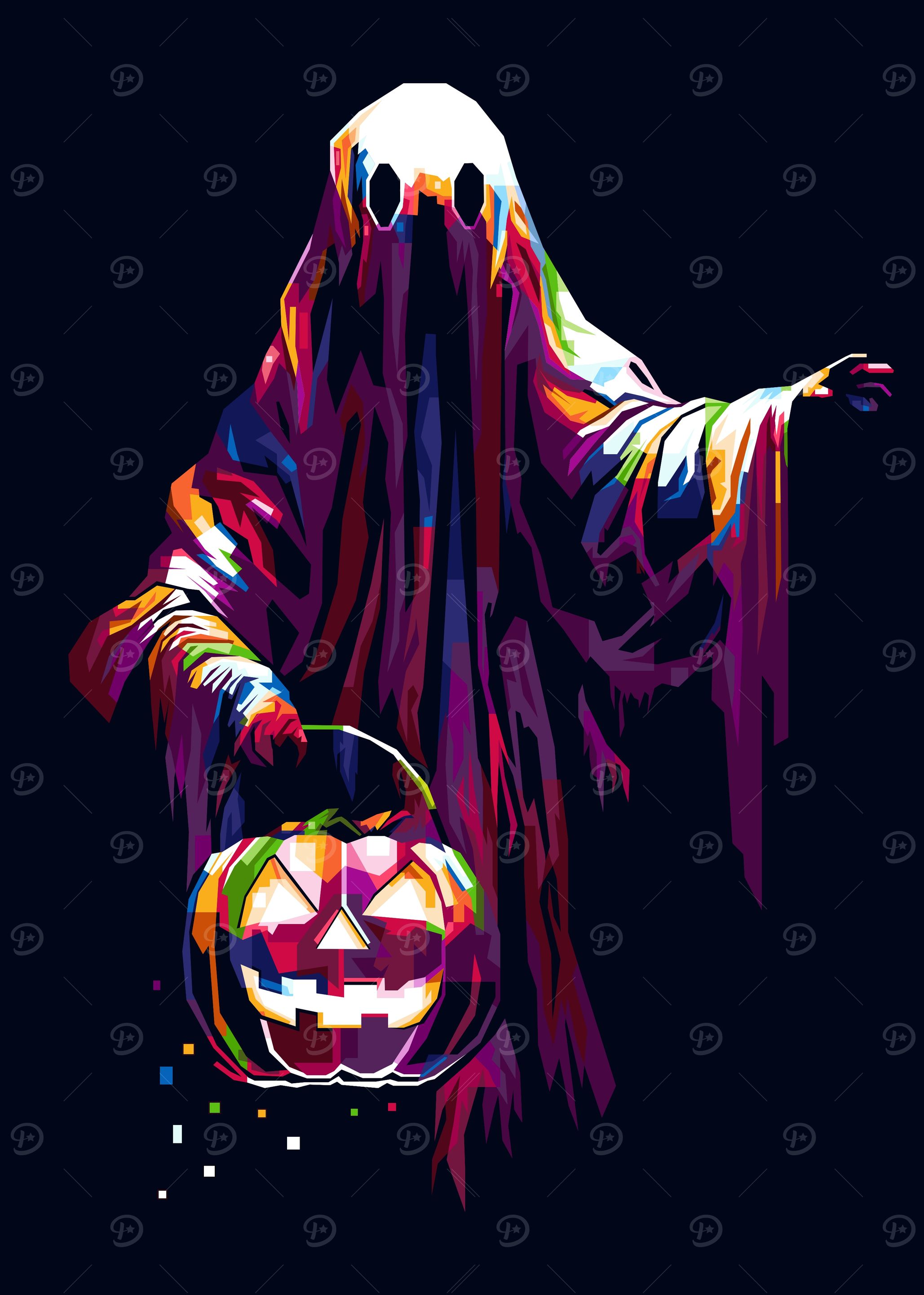 Colorful Ghost with Pumpkin