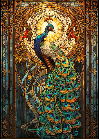 Peacock Stained Glass Art Nouveau