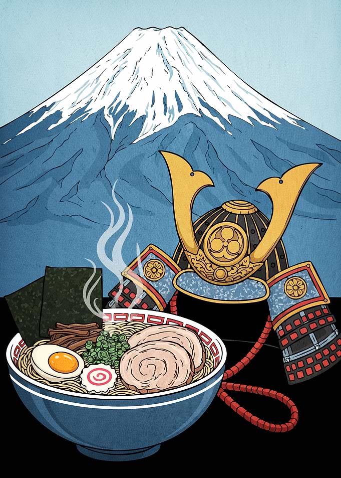 Ramen Bowl Samurai Helmet Fuji