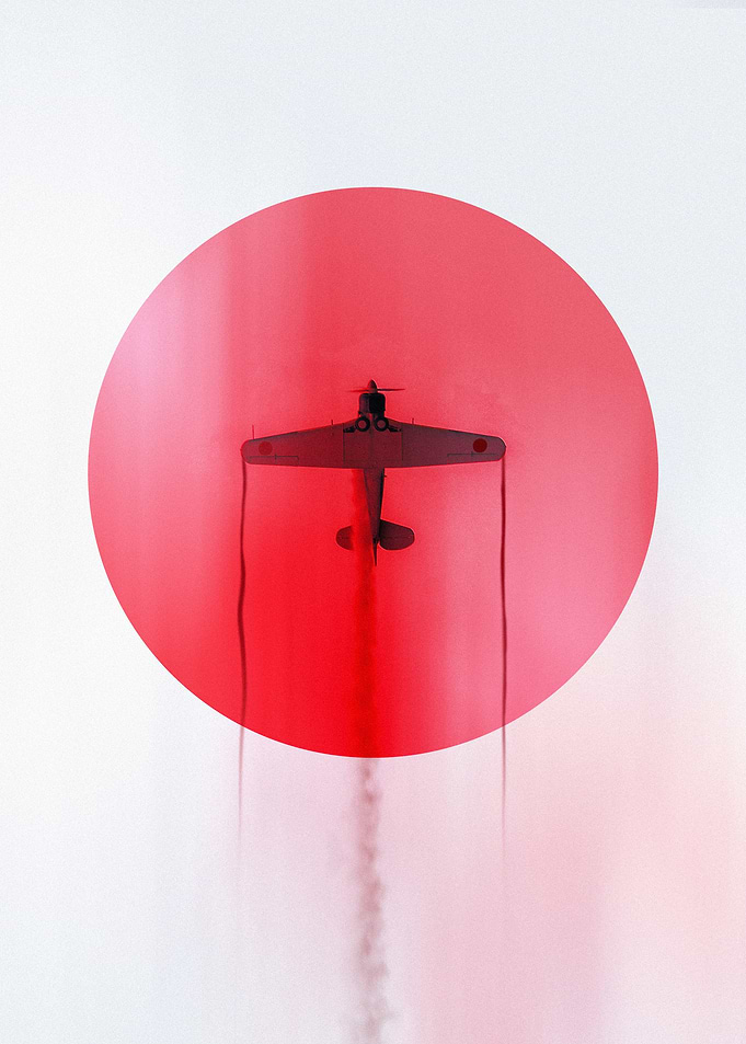Japanese Plane Silhouette Against Rising Sun