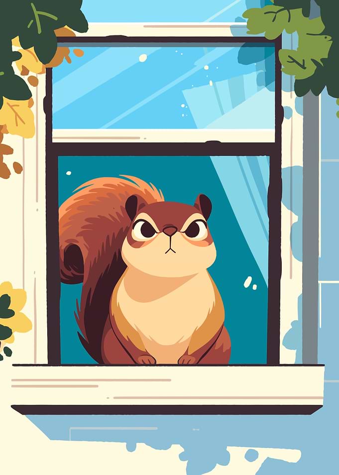 Cartoon Squirrel in Window Illustration