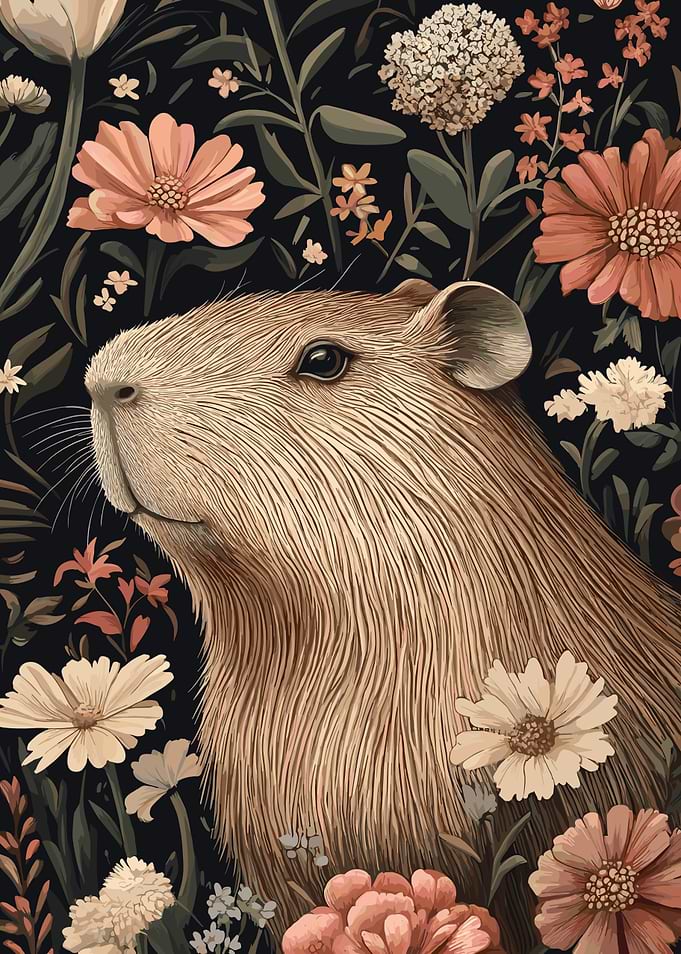 Capybara in Floral Garden