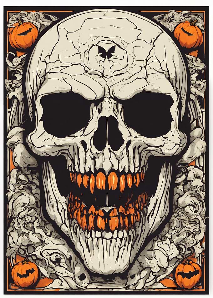Halloween Skull with Pumpkins