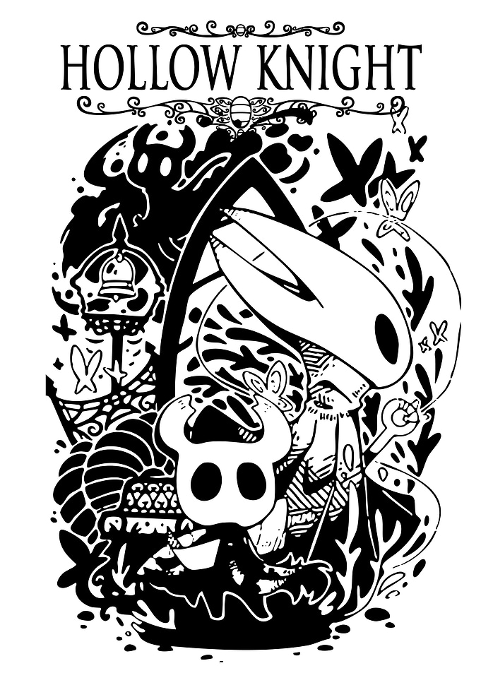 Hollow Knight Black and White Illustration