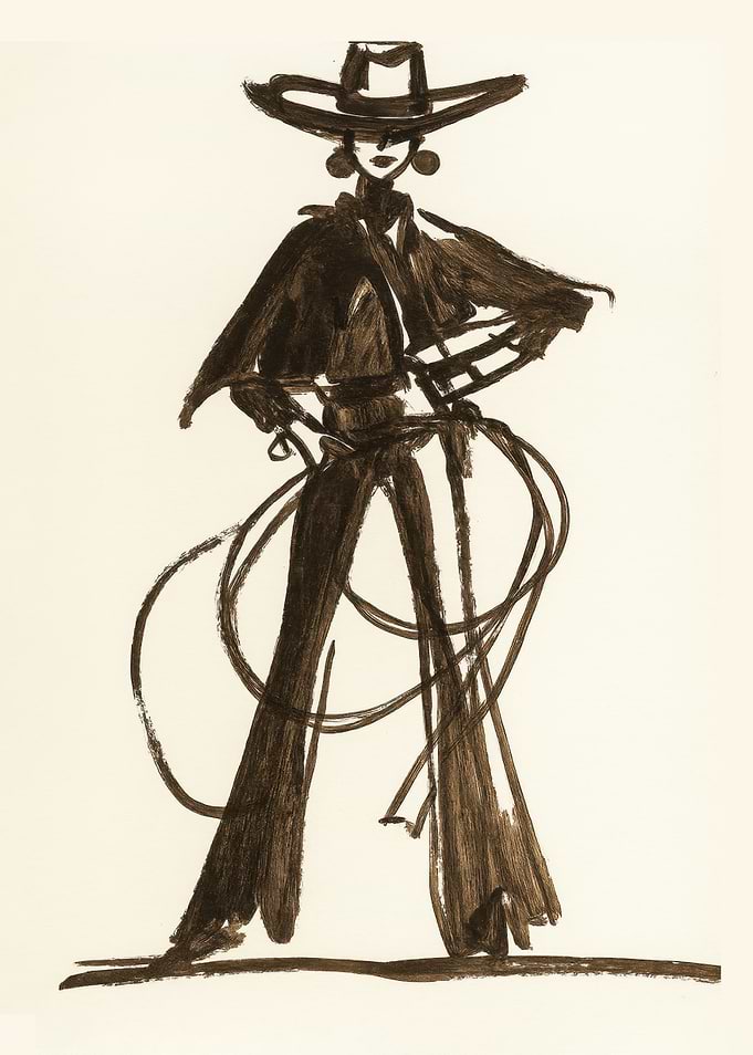 Fashion Cowgirl Western Brown Drawing
