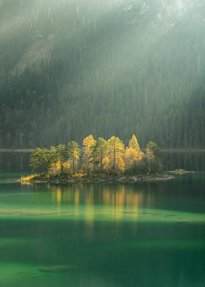 Island in Lake Eibsee, Germany